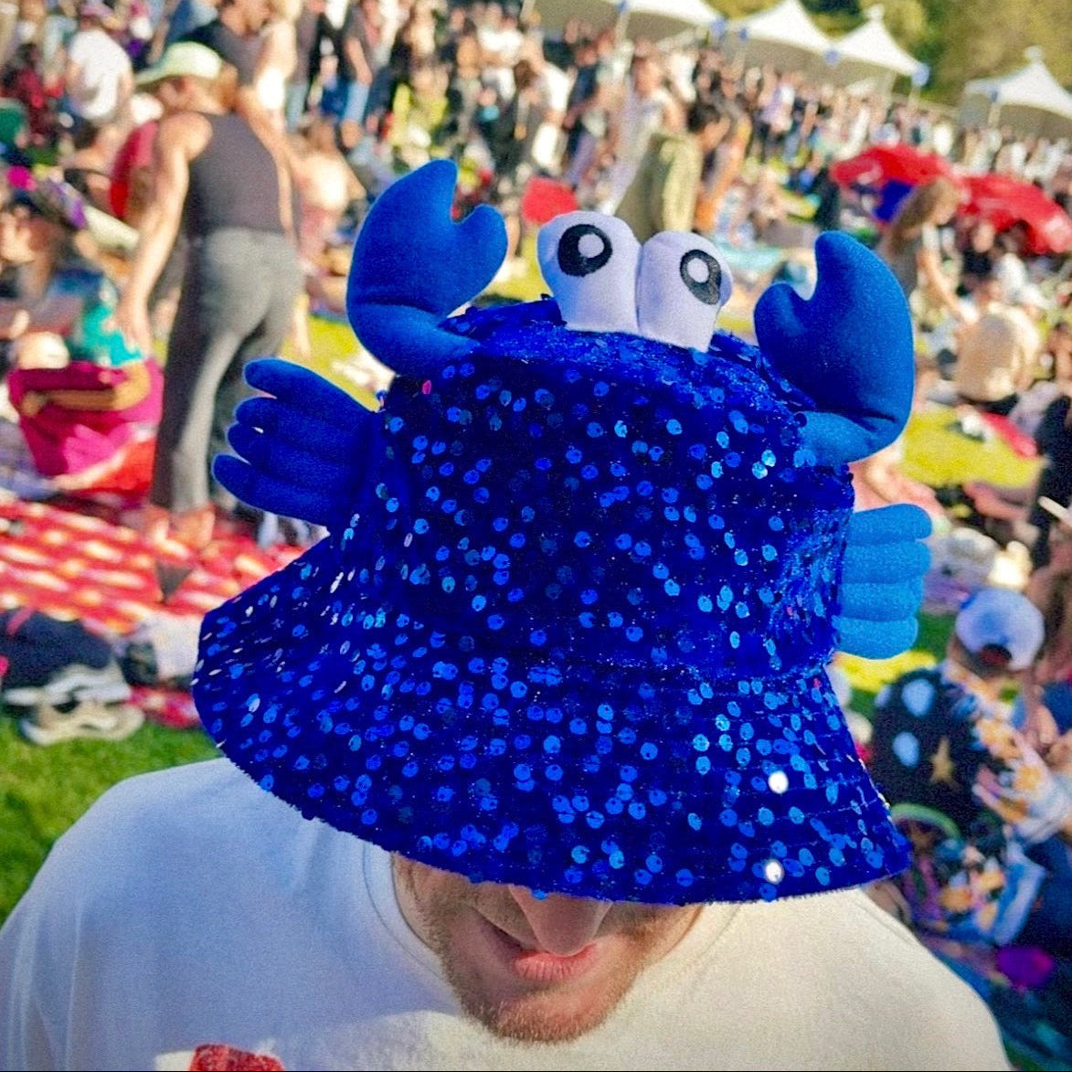 Dancey Donkey Blue Crab Sequin bucket hat