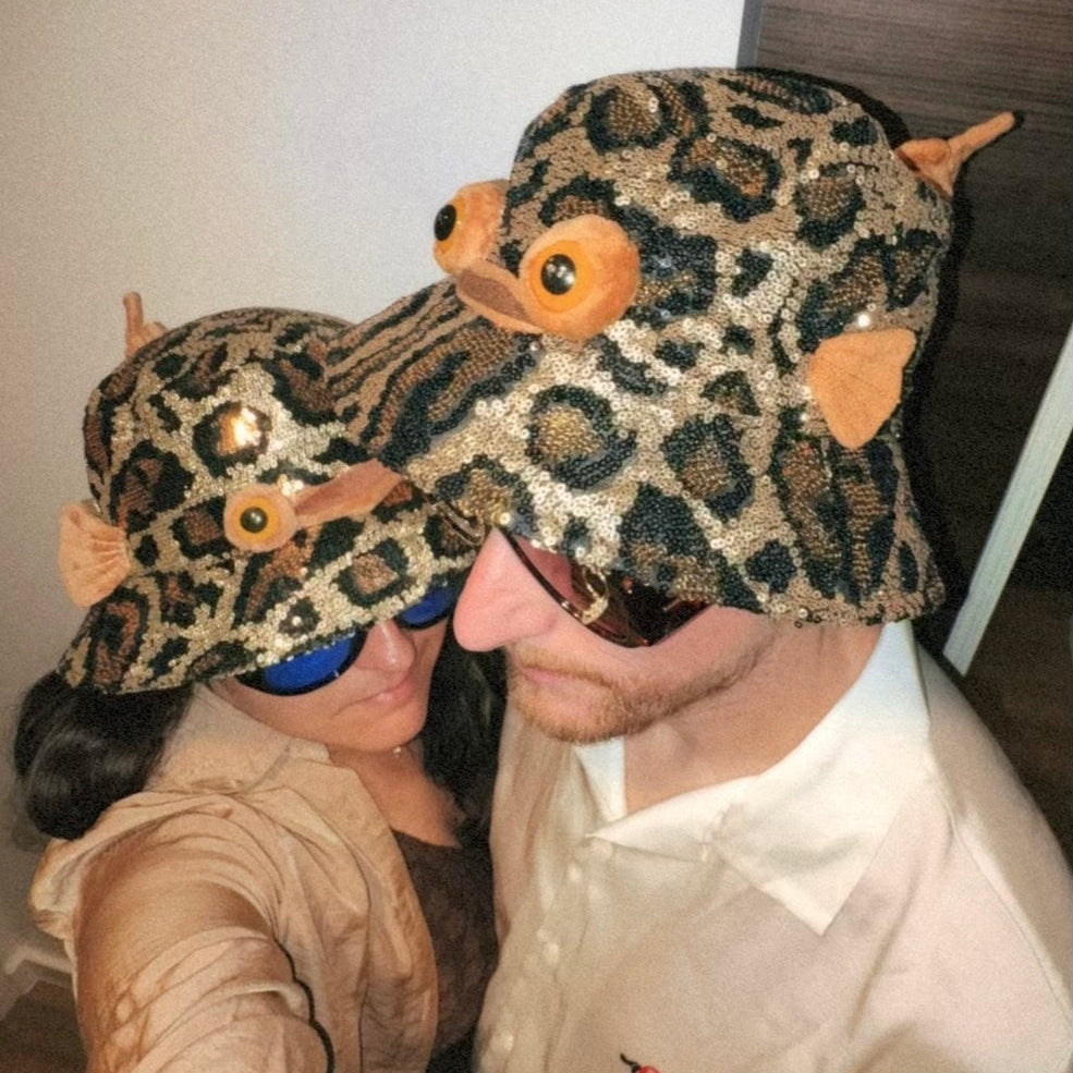 Dancey Donkey Leopard Fish sequin bucket hat
