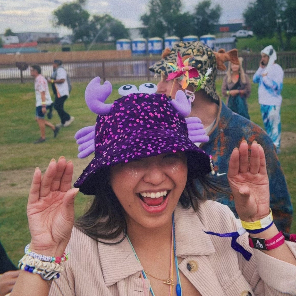 Dancey Donkey Purple Crab sequin bucket hat
