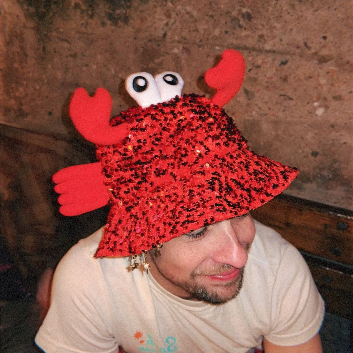 Red Crab Sequin Dancey Donkey bucket hat